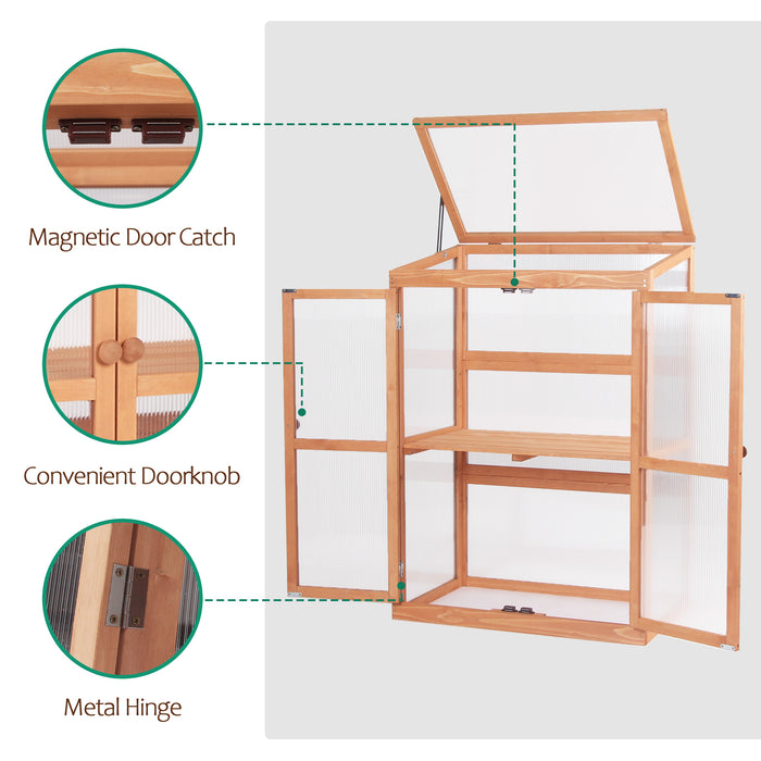 MCombo Greenhouse Wooden Cold Frame Greenhouse, Garden Portable Mini Greenhouse Cabinet, Raised Flower Planter Shelf Protection for Outdoor Indoor Use, 0760