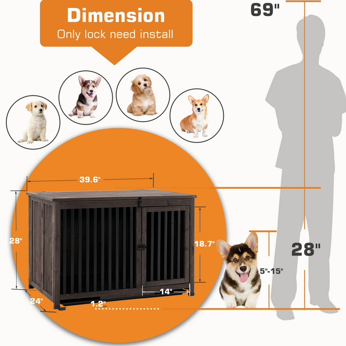 Mcombo Wooden Dog Crate Furniture End Table with Door, No Assembly Portable Foldable Pet Crate Dog Kennel Indoor with Removable Tray