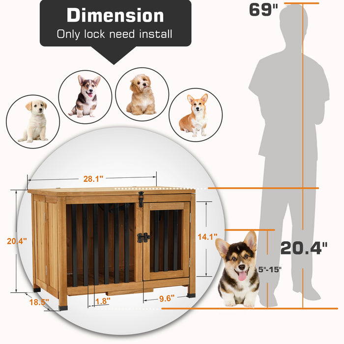 Mcombo Wooden Dog Crate Furniture End Table with Door, No Assembly Portable Foldable Pet Crate Dog Kennel Indoor with Removable Tray