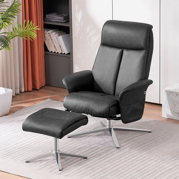 Mcombo Swivel Recliner with Ottoman, Modern Armchair with Heavy Duty Aluminum Base, Faux Leather Lounge Chair for Living Room Bedroom Office, 4603