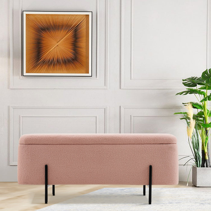 Velvet Storage Ottoman Bench Foot Rest Footstool End of Bed Storage Seat  Pink