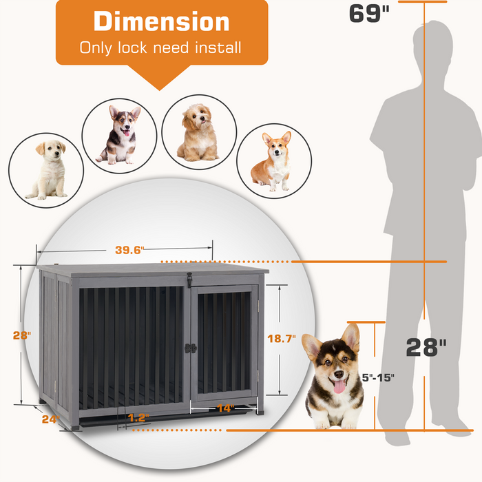 Mcombo Wooden Dog Crate Furniture End Table with Door, No Assembly Portable Foldable Pet Crate Dog Kennel Indoor with Removable Tray