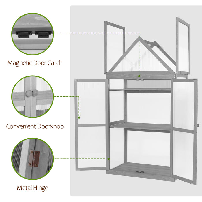 MCombo Greenhouse Cold Frame Wooden Garden Raised Flower Planter Shelf with Hard Translucent PC Protection, 0800