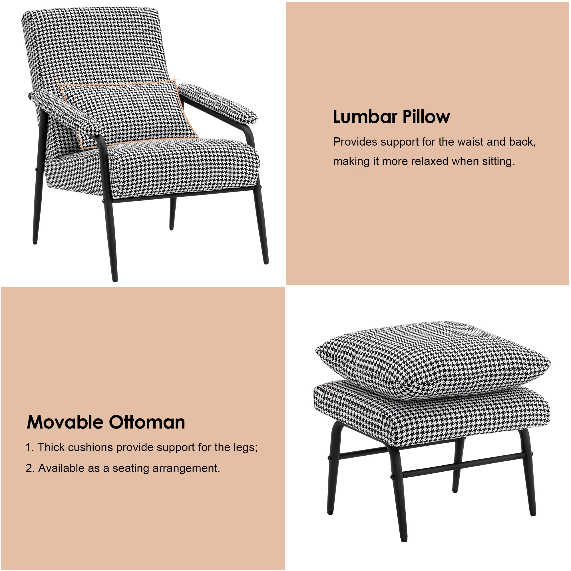 Accent Chair with Ottoman, Fabric 4123