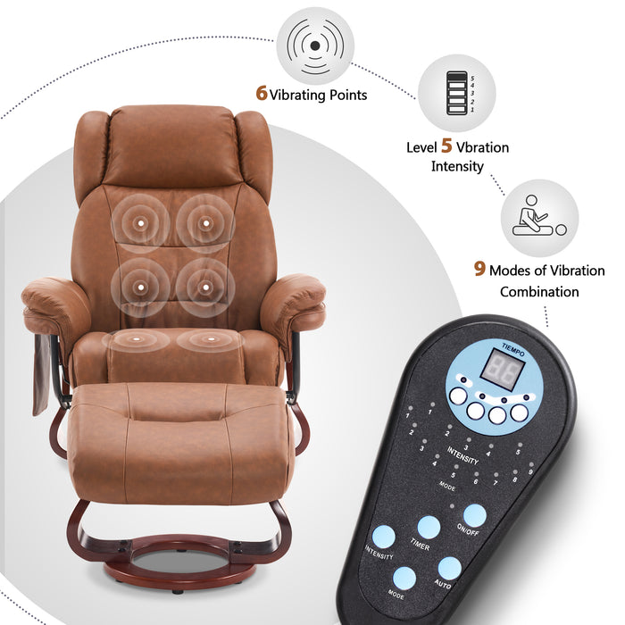 Mcombo Swivel Recliners with Ottoman, Vibration Massage TV Chairs with Side Pocket, Faux Leather Ergonomic Lounge Chair for Living Room Bedroom 4734