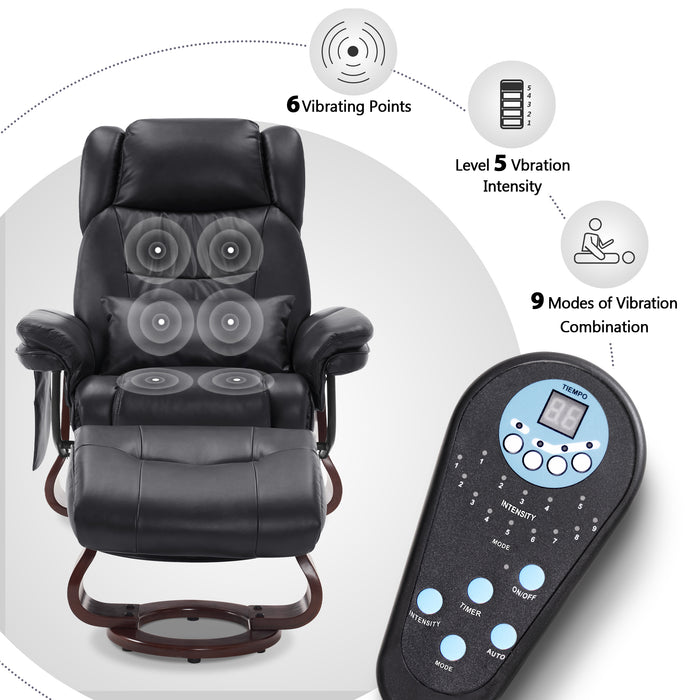 Mcombo Swivel Recliners with Ottoman, Vibration Massage TV Chairs with Side Pocket, Faux Leather Ergonomic Lounge Chair for Living Room Bedroom 4734