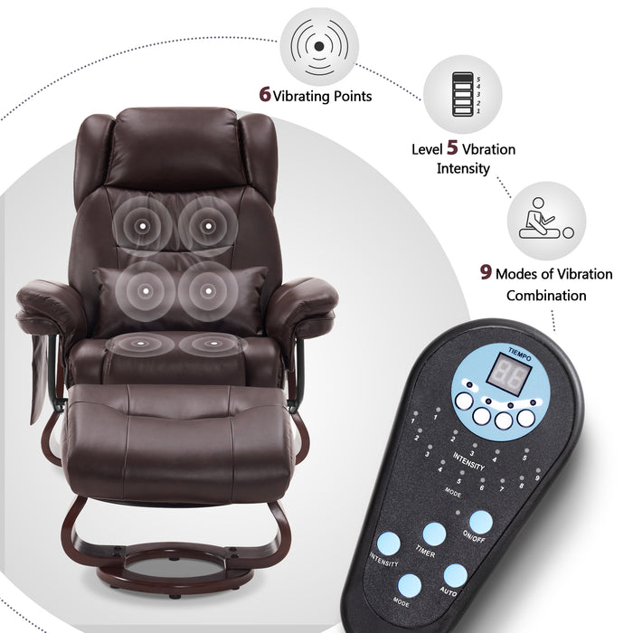 Mcombo Swivel Recliners with Ottoman, Vibration Massage TV Chairs with Side Pocket, Faux Leather Ergonomic Lounge Chair for Living Room Bedroom 4734