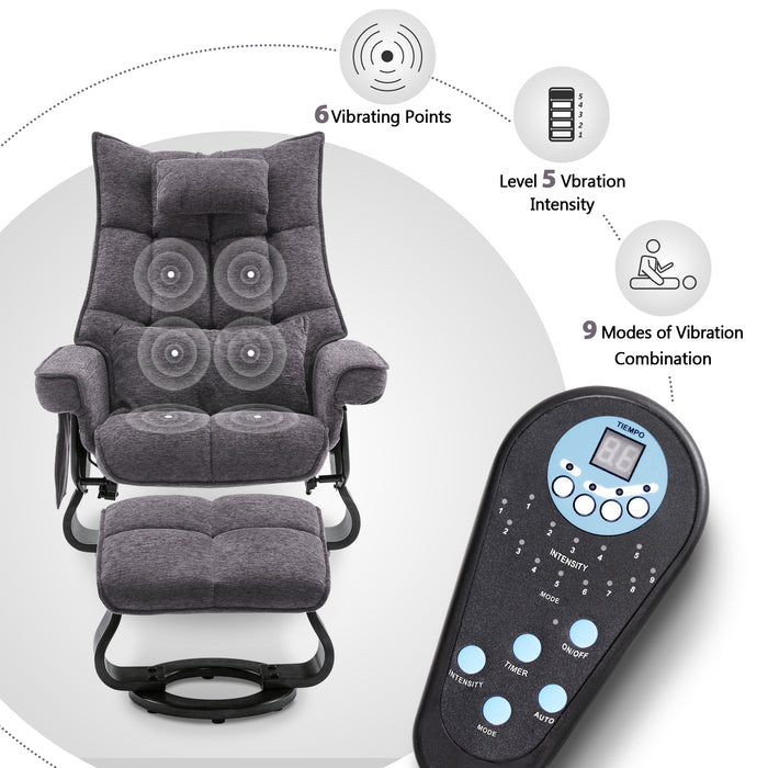 MCombo Swivel Recliner with Ottoman, Massage C Chenille Upholstered TV