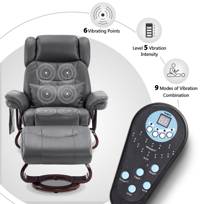 Mcombo Swivel Recliners with Ottoman, Vibration Massage TV Chairs with Side Pocket, Faux Leather Ergonomic Lounge Chair for Living Room Bedroom 4734