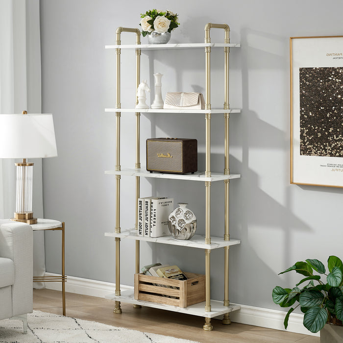 Mcombo 5 Tier Bookshelf Tall, Open Etagere Bookcase with Metal