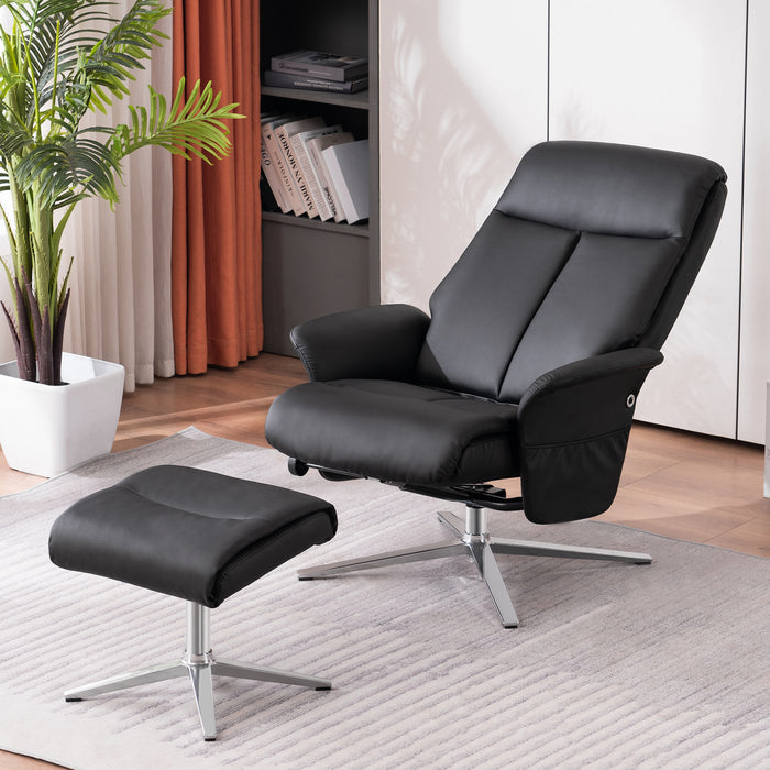 Mcombo Swivel Recliner with Ottoman, Modern Armchair with Heavy Duty Aluminum Base, Faux Leather Lounge Chair for Living Room Bedroom Office, 4603