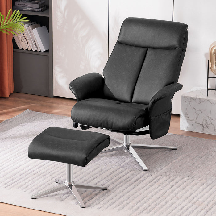 Mcombo Swivel Recliner with Ottoman, Modern Armchair with Heavy Duty Aluminum Base, Faux Leather Lounge Chair for Living Room Bedroom Office, 4603