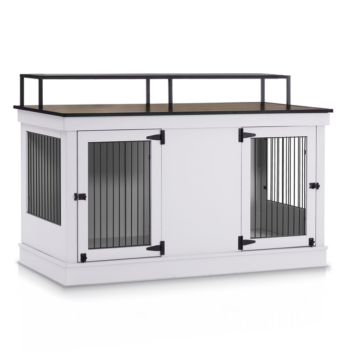 Mcombo Large Dog Crate Furniture TV Stand, Wooden Dog Kennel with Double Doors, Indoor Furniture Style Dog Crate House End Table, 1861