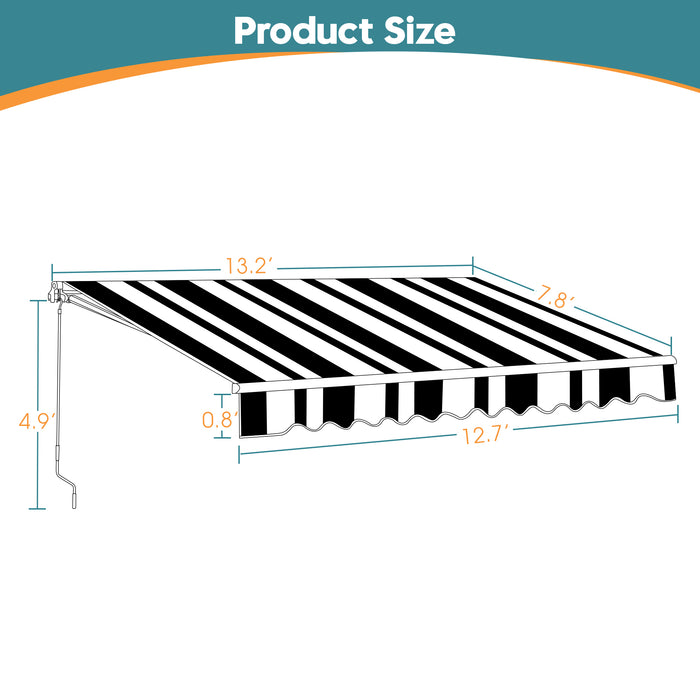 MCombo 13x8 10x8 12x10 FT Manual Retractable Patio Window Awning Commercial Grade - Quality 100% 280G Polyester Sunshade Shelter Outdoor Canopy Aluminum Frame