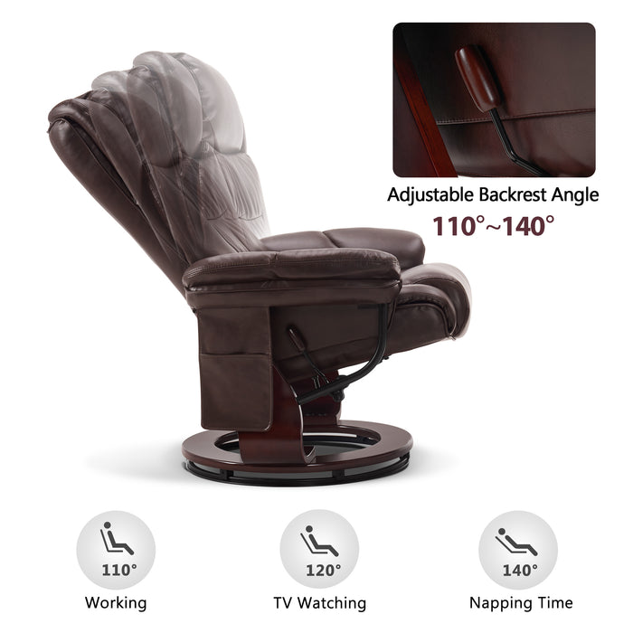 Mcombo Swivel Recliners with Ottoman, Vibration Massage TV Chairs with Side Pocket, Faux Leather Ergonomic Lounge Chair for Living Room Bedroom 4734