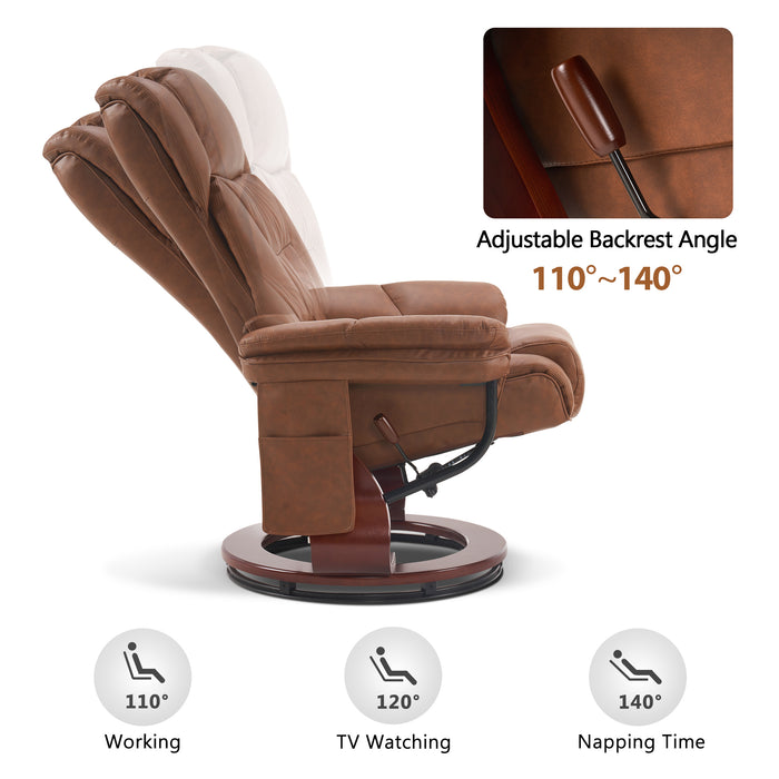 Mcombo Swivel Recliners with Ottoman, Vibration Massage TV Chairs with Side Pocket, Faux Leather Ergonomic Lounge Chair for Living Room Bedroom 4734