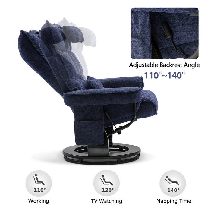 MCombo Swivel Recliner with Ottoman, Chenille Upholstered Massage TV C