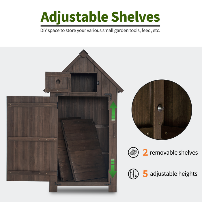 Mcombo Outdoor Wood Storage Cabinet, Small Size Garden Shed with Door and Shelves, Outside Tools Cabinet for Patio (30.3”x21.5”x56”) 0733