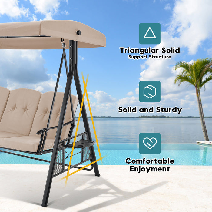 Mcombo 3 Seat Patio Swings with Canopy, Outdoor Porch Swing Chair with Stand, Adjustable Canopy Swing Sets for Backyard, Poolside, Balcony 4092