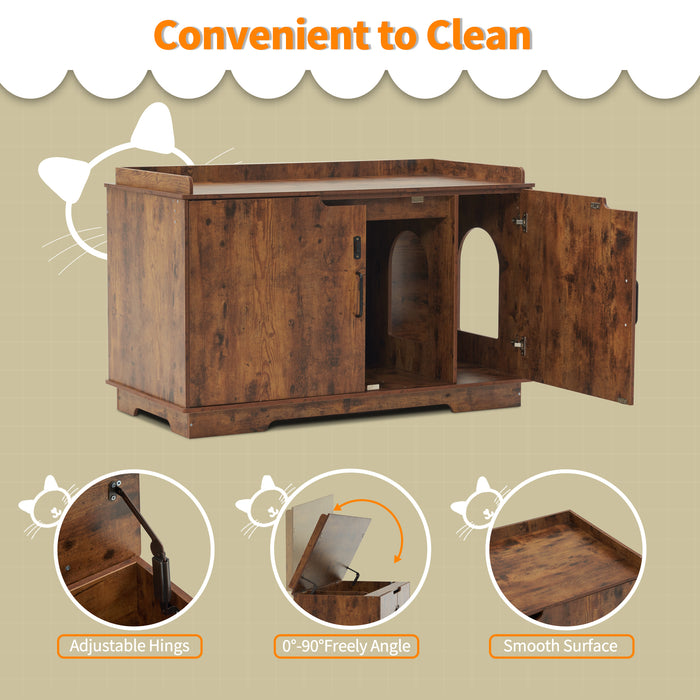 MCombo Cat Litter Box Furniture Hidden with Top Opening, XL Pet Enclosed Litter Bench with Divider, Wooden Hideaway Extra Large Cat House, Cat Washroom Storage Bench Indoor CT37