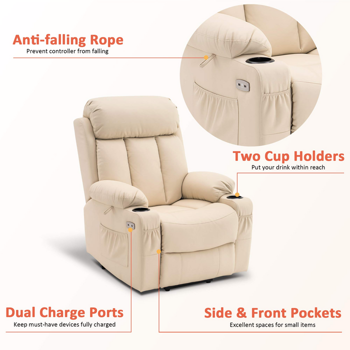 MCombo Large Electric Power Lift Recliner Chair with Extended Footrest for Big and Tall Elderly People, Hand Remote Control, Lumbar Pillow, USB Ports, 7426