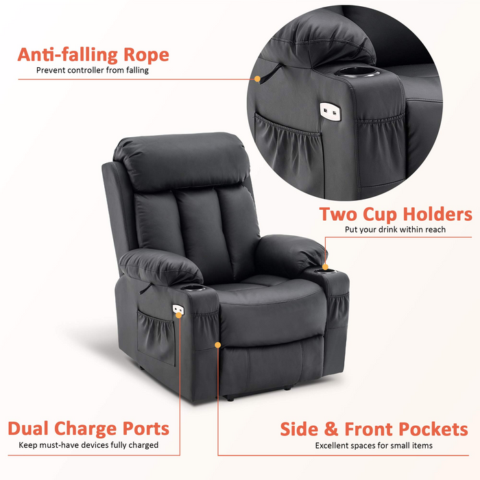 MCombo Large Power Lift Recliner Chair with Extended Footrest for Big and Tall Elderly People, USB Ports, Faux Leather 7426