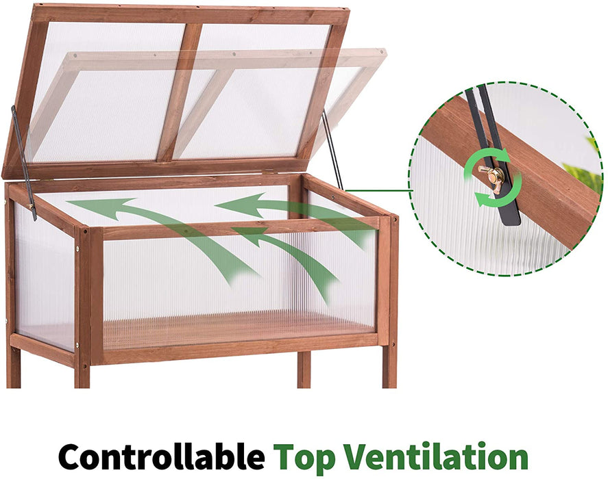 Mcombo Wooden Cold Frame Greenhouse Raised Kit, Portable Wood Greenhouse with Shelf for Garden Yard, Outdoor Indoor Use, 0250