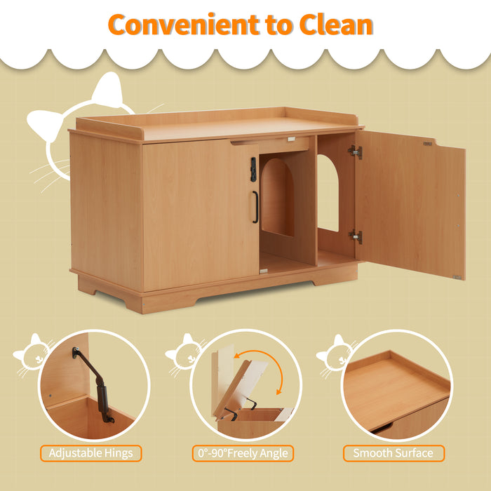 MCombo Cat Litter Box Furniture Hidden with Top Opening, XL Pet Enclosed Litter Bench with Divider, Wooden Hideaway Extra Large Cat House, Cat Washroom Storage Bench Indoor CT37