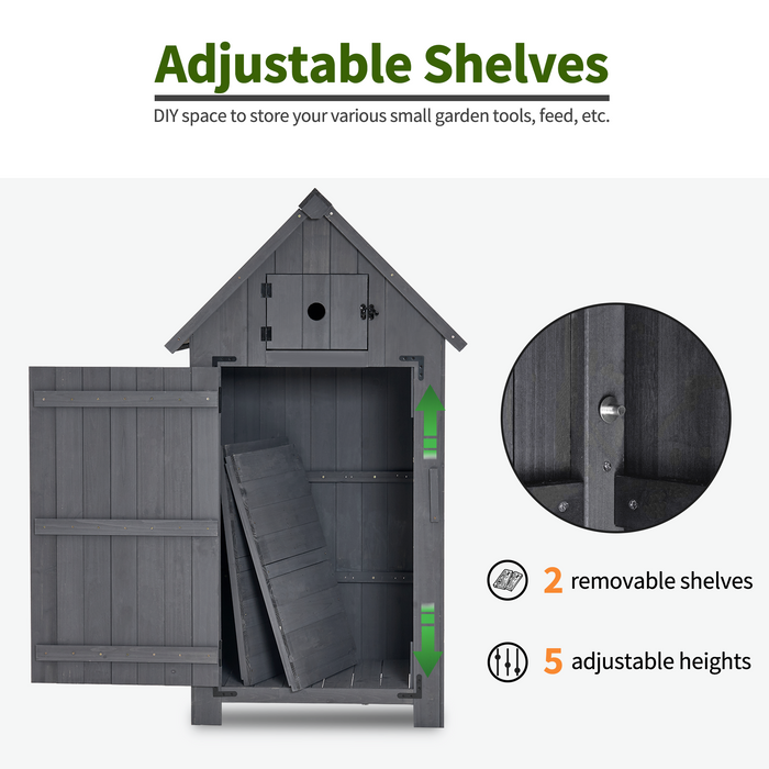 Mcombo Outdoor Wood Storage Cabinet, Small Size Garden Shed with Door and Shelves, Outside Tools Cabinet for Patio (30.3”x21.5”x56”) 0733