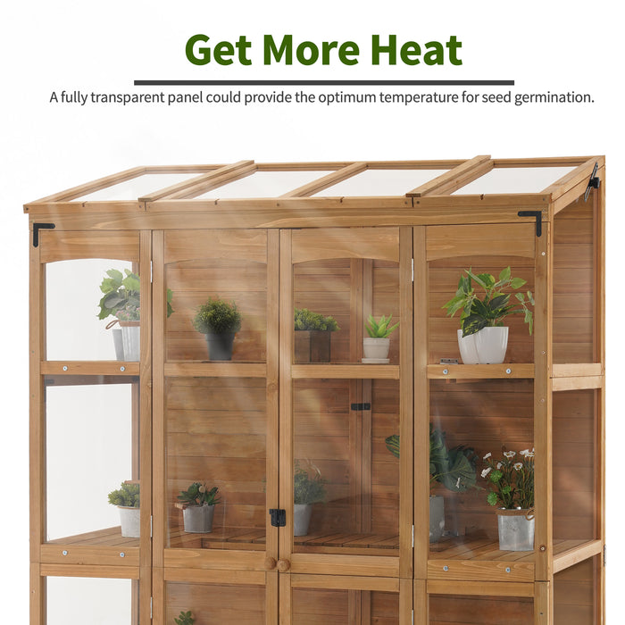 Mcombo Wooden Greenhouse, Walk-in Outdoor Greenhouse with Openable Roof and Lockable Door, 0899