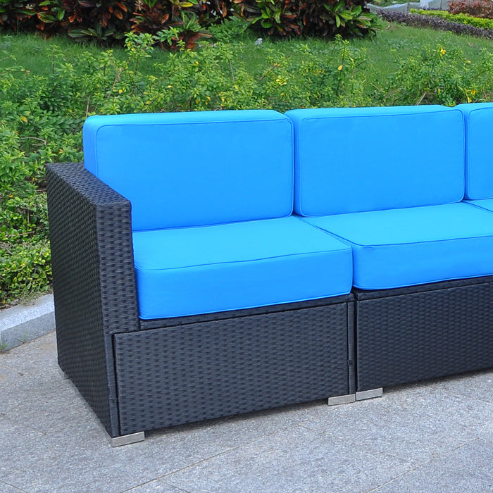 Mcombo Outdoor Patio Black Wicker Furniture Sectional Set All-Weather Resin Rattan Chair Modular Sofas with Water Resistant Cushion Covers 6082-5004CC-BK