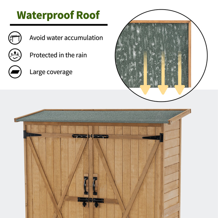 Mcombo Outdoor Storage Cabinet, Wood Garden Shed, Outside Tool Shed, Vertical Organizer Cabinet with Double Lockable Doors for Outside, Garden and Yard 6056-1400