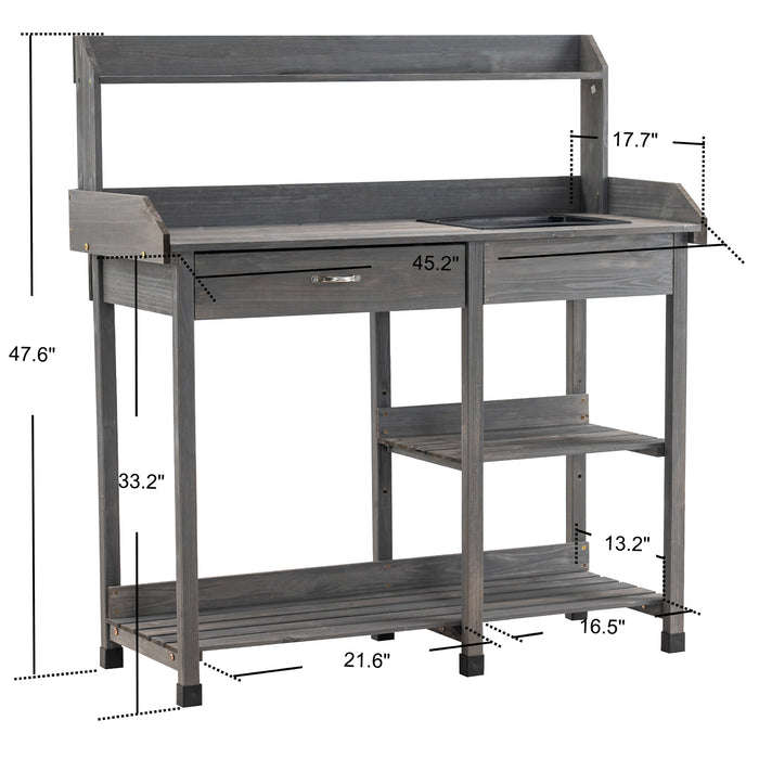 MCombo Potting Bench, Outdoor Garden Potting Table with Dry Sink, Drawer, Storage Shelves, Natural Wooden Work Station for Patio, Backyard and Porch 6059-0458