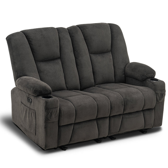 Mcombo Fabric Power Loveseat Recliner, Electric Reclining Sofa with Heat and Massage, Cup Holders, USB Charge Port for Living Room 6015/6035/6025/6045