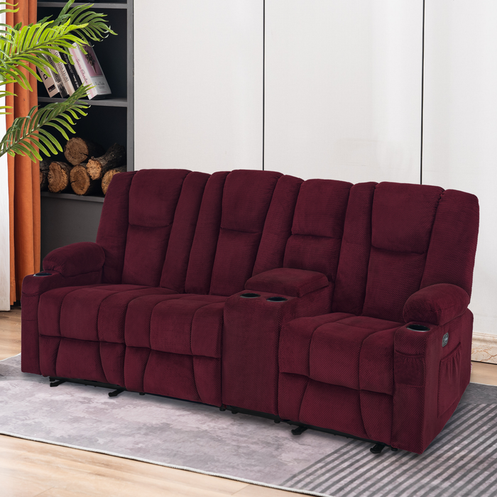 Mcombo Fabric Power Loveseat Recliner, Electric Reclining Sofa with Heat and Massage, Cup Holders, USB Charge Port for Living Room 6015/6035/6025/6045