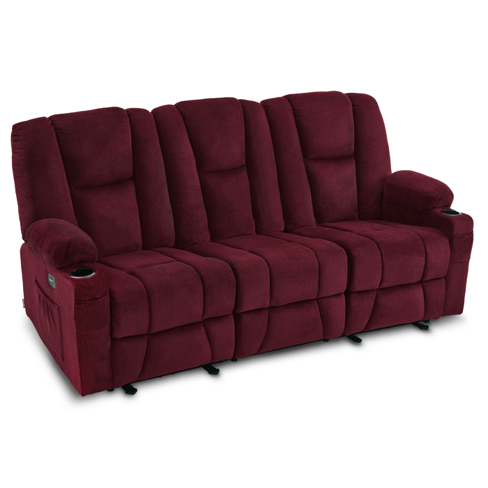 Mcombo Fabric Power Loveseat Recliner, Electric Reclining Sofa with Heat and Massage, Cup Holders, USB Charge Port for Living Room 6015/6035/6025/6045