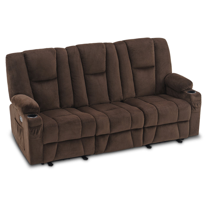 Mcombo Fabric Power Loveseat Recliner, Electric Reclining Sofa with Heat and Massage, Cup Holders, USB Charge Port for Living Room 6015/6035/6025/6045