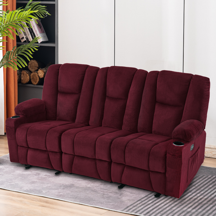 Red fabric recliner deals sofa