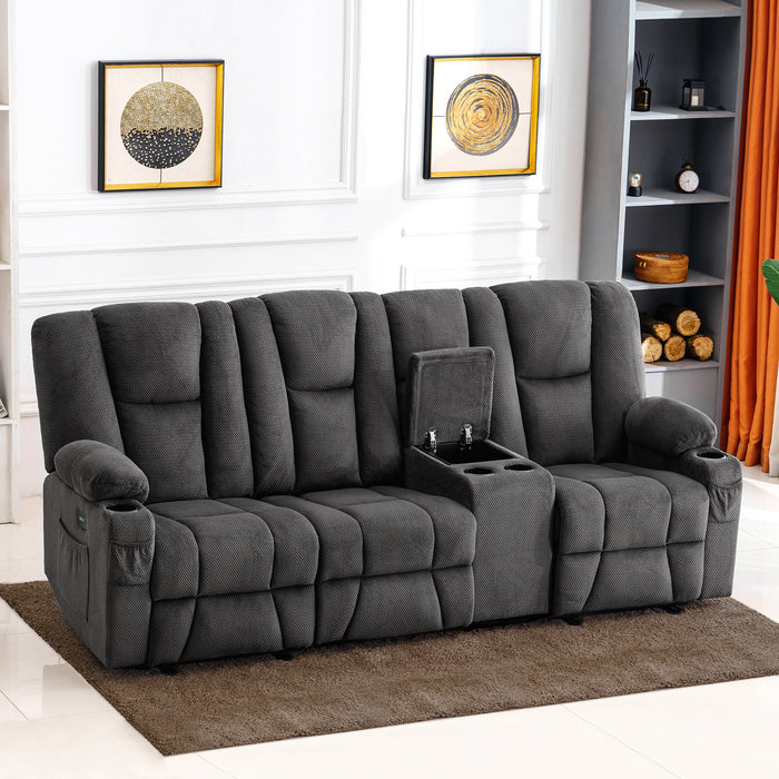 Mcombo Fabric Power Loveseat Recliner, Electric Reclining Sofa with Heat and Massage, Cup Holders, USB Charge Port for Living Room 6015/6035/6025/6045