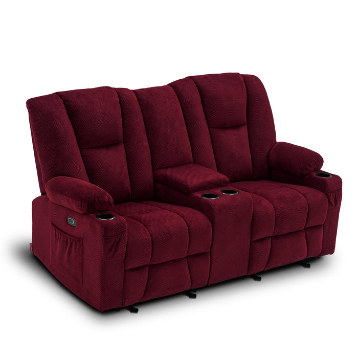 Mcombo Fabric Power Loveseat Recliner, Electric Reclining Sofa with Heat and Massage, Cup Holders, USB Charge Port for Living Room 6015/6035/6025/6045