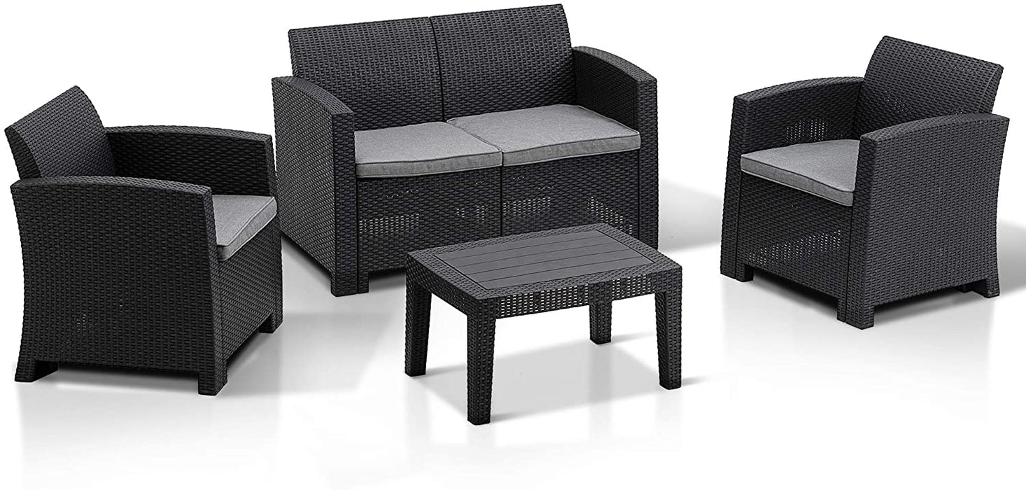 MCombo 5pc All Weather Outdoor Patio Garden Bench Furniture Set w/ Removable Seat Cushions, Plastic Charcoal Wicker Pattern Sofa , Optional Color and Combination 6050-800