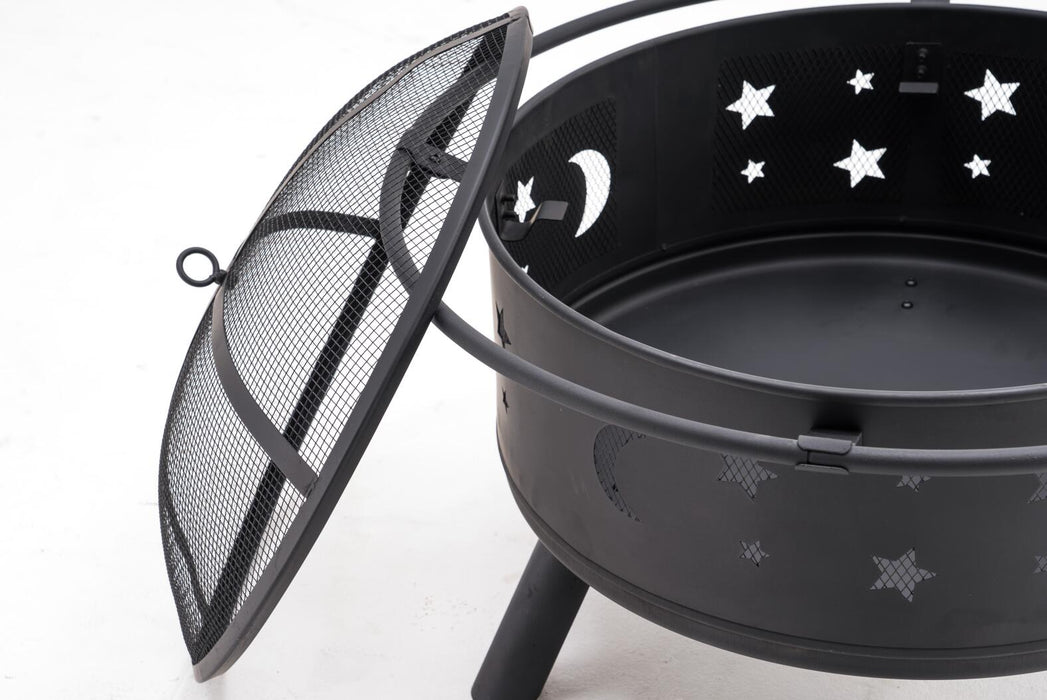 Mcombo 30" Metal Black Fire Pit Round Table Backyard Patio Terrace Fire Bowl Heater/BBQ/Ice Pit with Charcoal Rack Waterproof Cover, 0070
