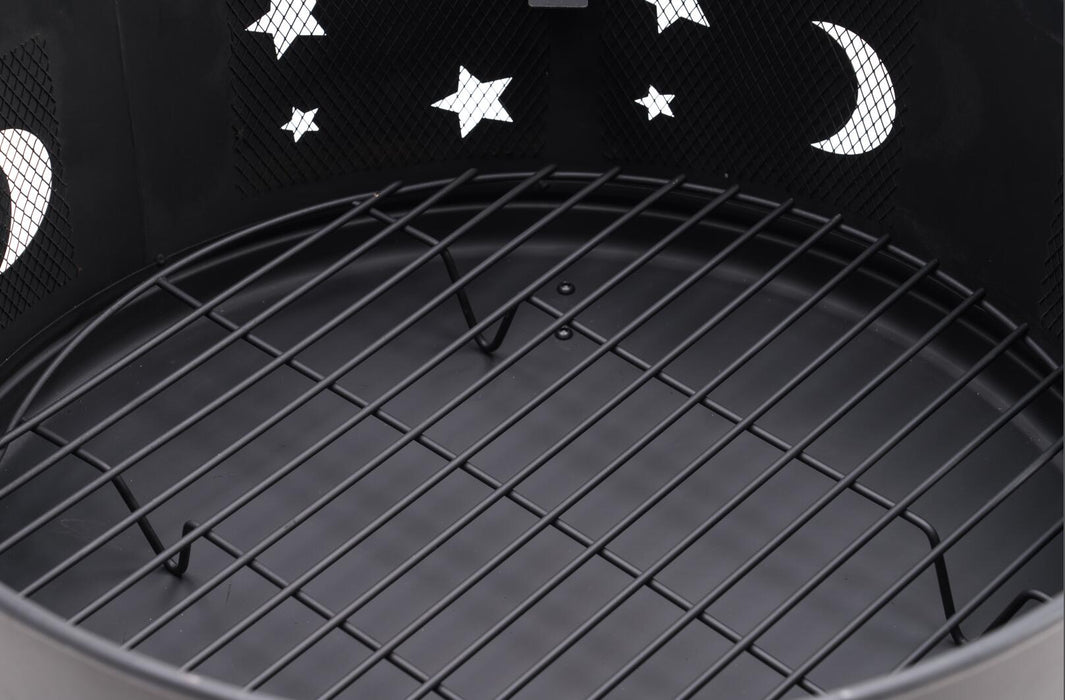 Mcombo 30" Metal Black Fire Pit Round Table Backyard Patio Terrace Fire Bowl Heater/BBQ/Ice Pit with Charcoal Rack Waterproof Cover, 0070