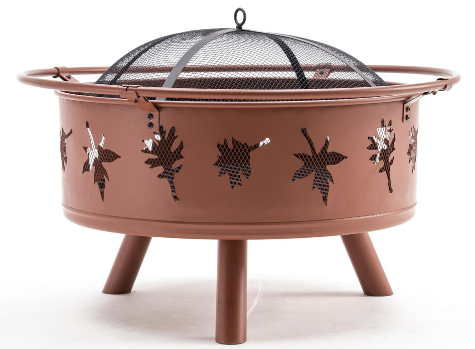 Mcombo 32" Metal Bronze Fire Pit Round Table Backyard Patio Terrace Fire Bowl Heater/BBQ/Ice Pit with Charcoal Rack Waterproof Cover 0146, Bronze