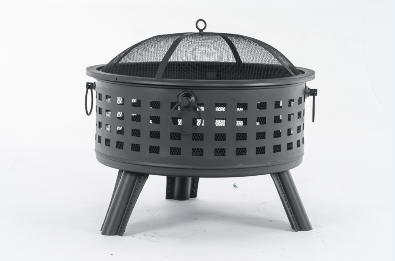 MCombo 26" Metal Black Fire Pit Round Table Backyard Patio Terrace Fire Bowl Heater/BBQ/Ice Pit with Charcoal Rack Waterproof Cover FT136BK