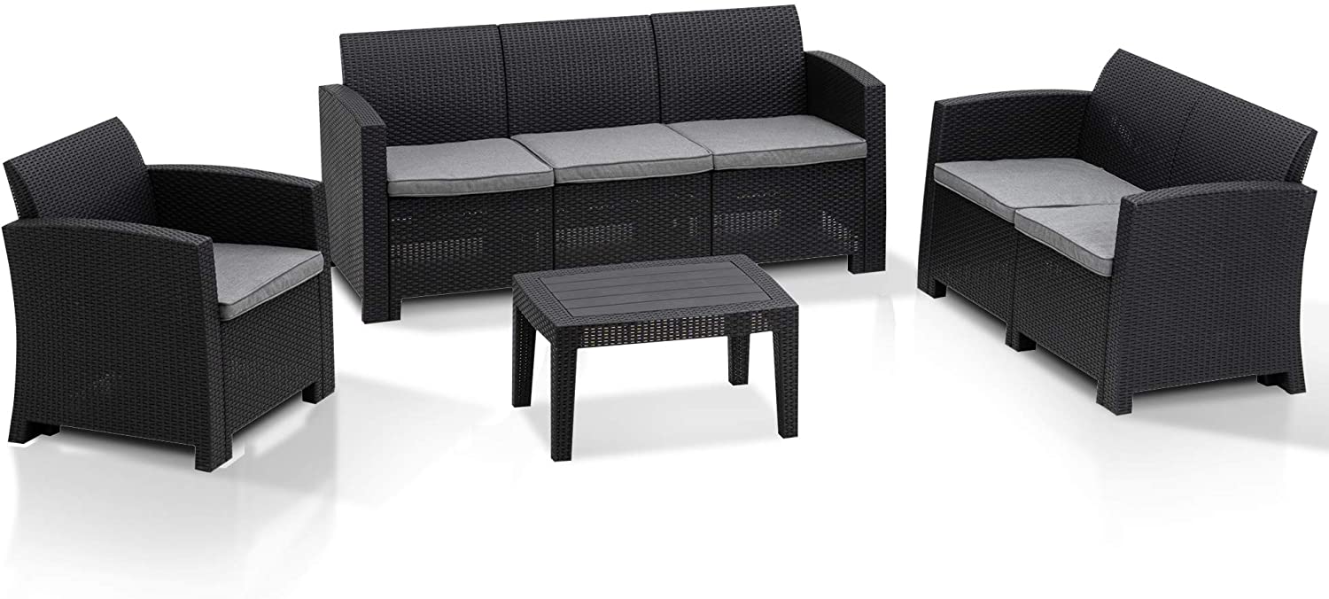 MCombo 5pc/6pc/7pc All Weather Outdoor Patio Garden Bench Furniture Set w/ Removable Seat Cushions, Plastic Charcoal Wicker Pattern Sofa , Optional Color and Combination  6050-800