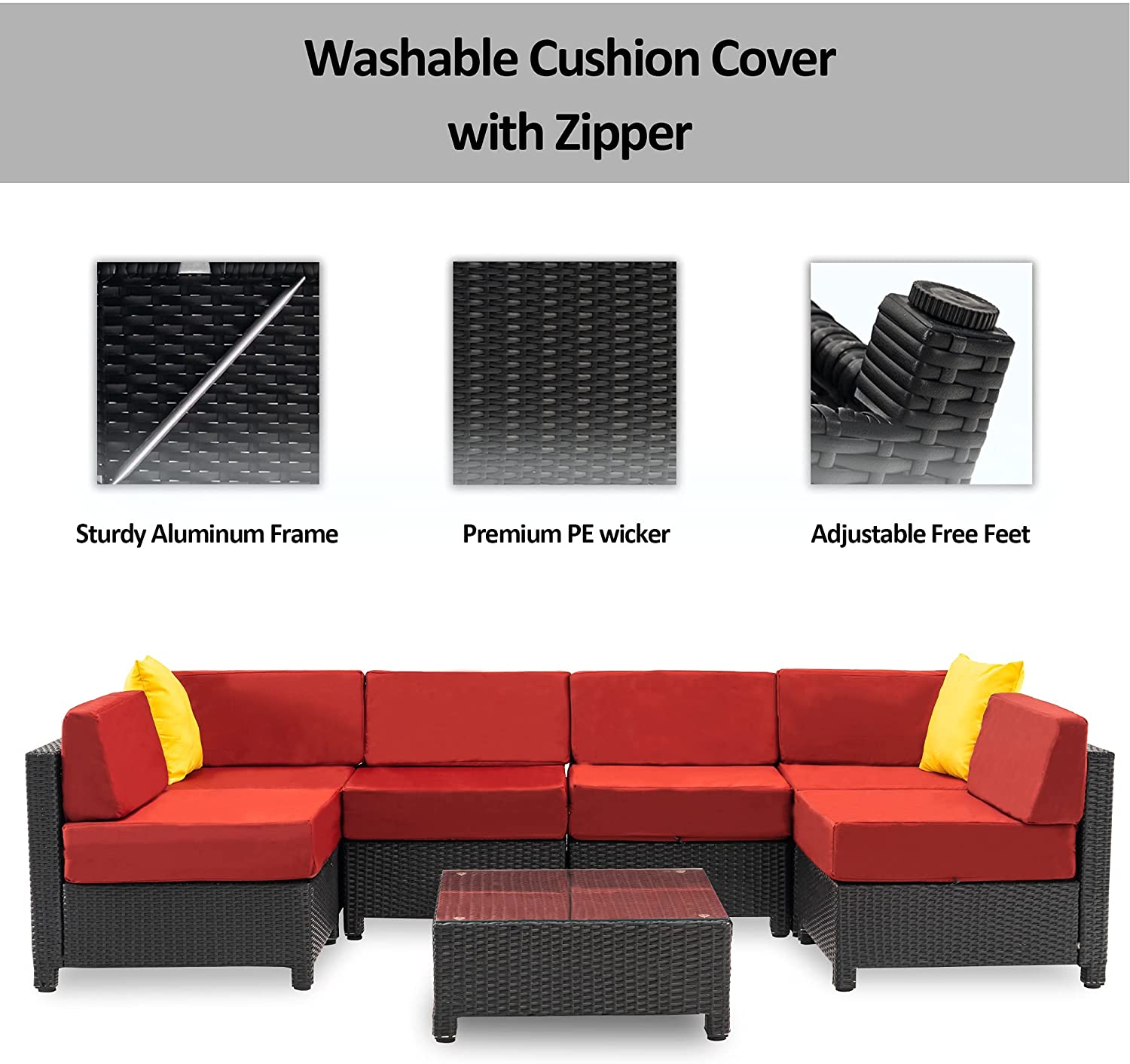Patio Wicker Furniture Sectional Set, 6080-DIY-RD