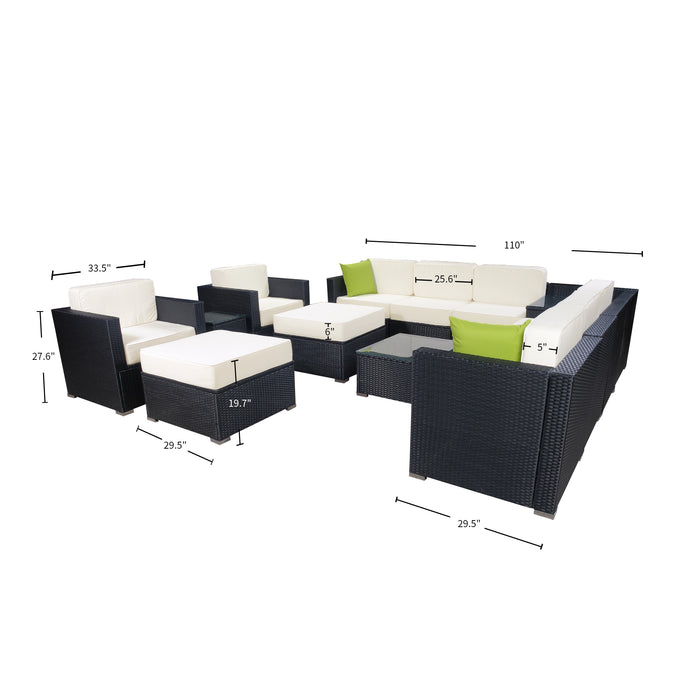 MCombo 13 Pieces Patio Furniture Sets with Glass Coffee Table, All-Weather Outdoor Sectional Sofa with Two Ottomans,Wicker Patio Conversation Set with Cushions 6082-13pc