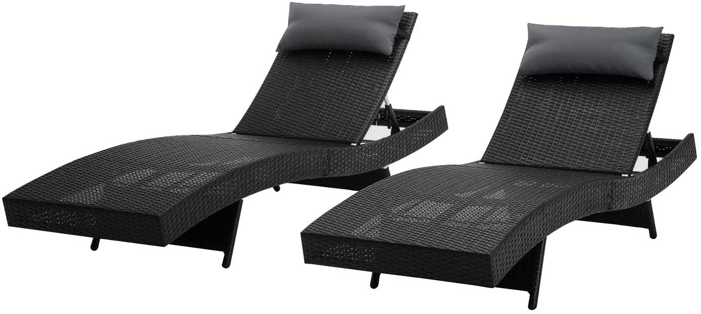 Mcombo Wicker Lounge Chaise Patio Outdoor Adjustable Chair Furniture Resin Black Rattan Reclining with 300LB Weight Capacity 6082-LCBK