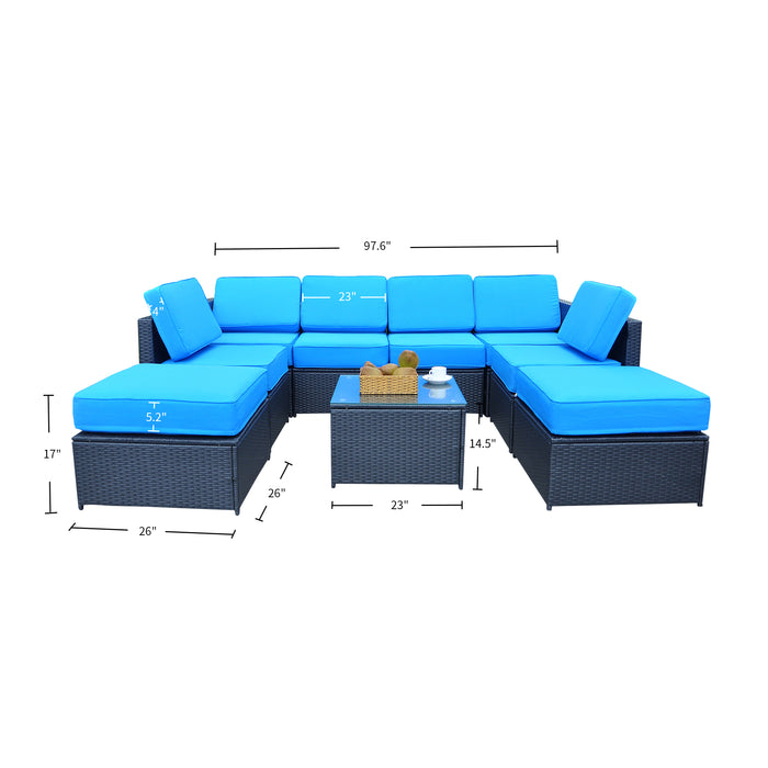 Mcombo Outdoor Patio Black Wicker Furniture Sectional Set All-Weather Resin Rattan Chair Conversation Sofas with Water Resistant Cushion Covers 6085 9PC